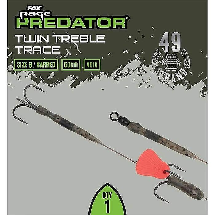 Fox Rage Predator Twin Treble Trace 52cm Size 8