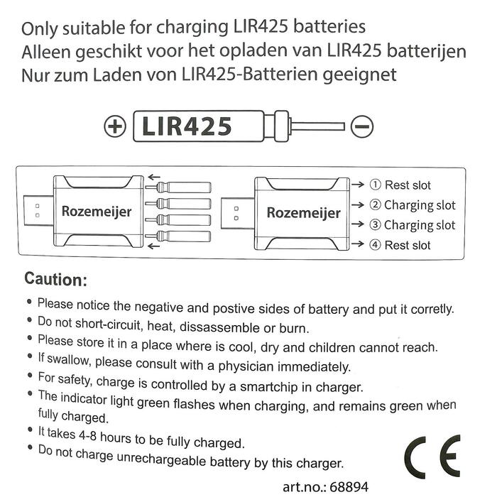 Rozemeijer USB Lithium Battery Charger incl. 2pcs LIR425 battery